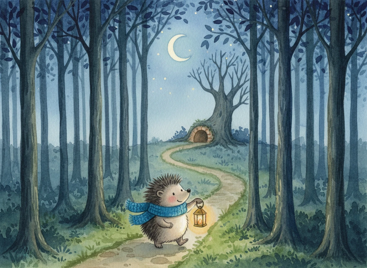 First independent example: a lantern scene described with a night forest and a distant home.