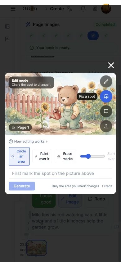 Saved image reopened in Fix a spot at phone size
