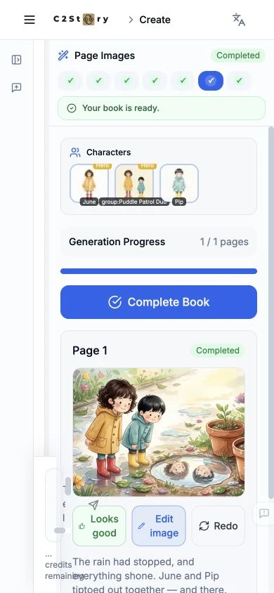 Phone-size editor shows the saved page, with overlapping chat content at the left and bottom