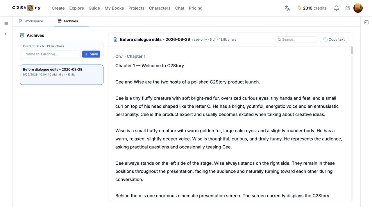The archive reopened on desktop with its manuscript visible