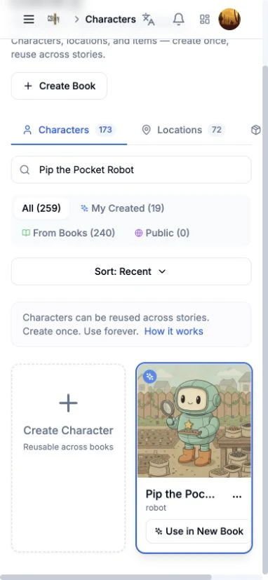 390 by 844 Library after tapping the robot image; the detail panel does not appear