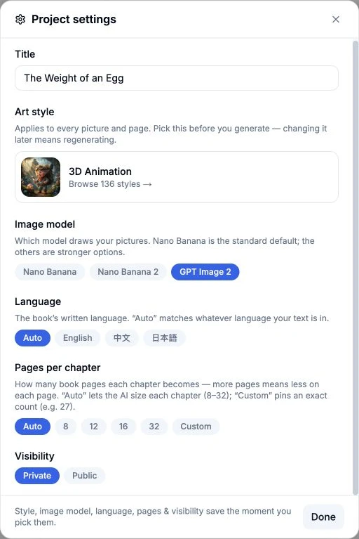 GPT Image 2 selected in the actual project settings dialog