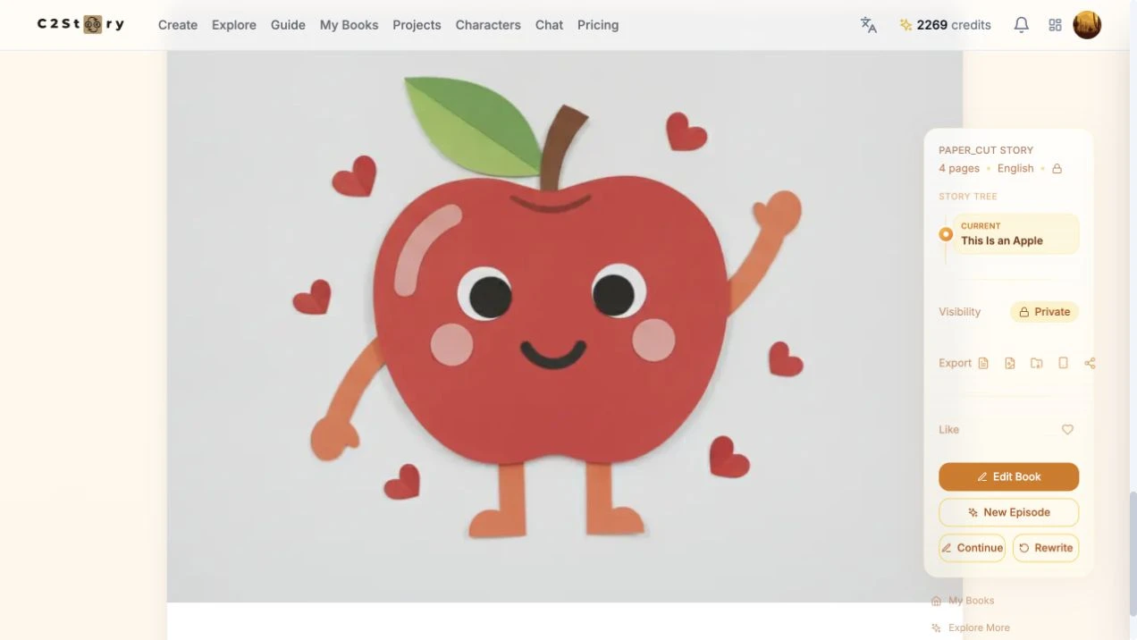 Page 4 now shows the apple surrounded by hearts