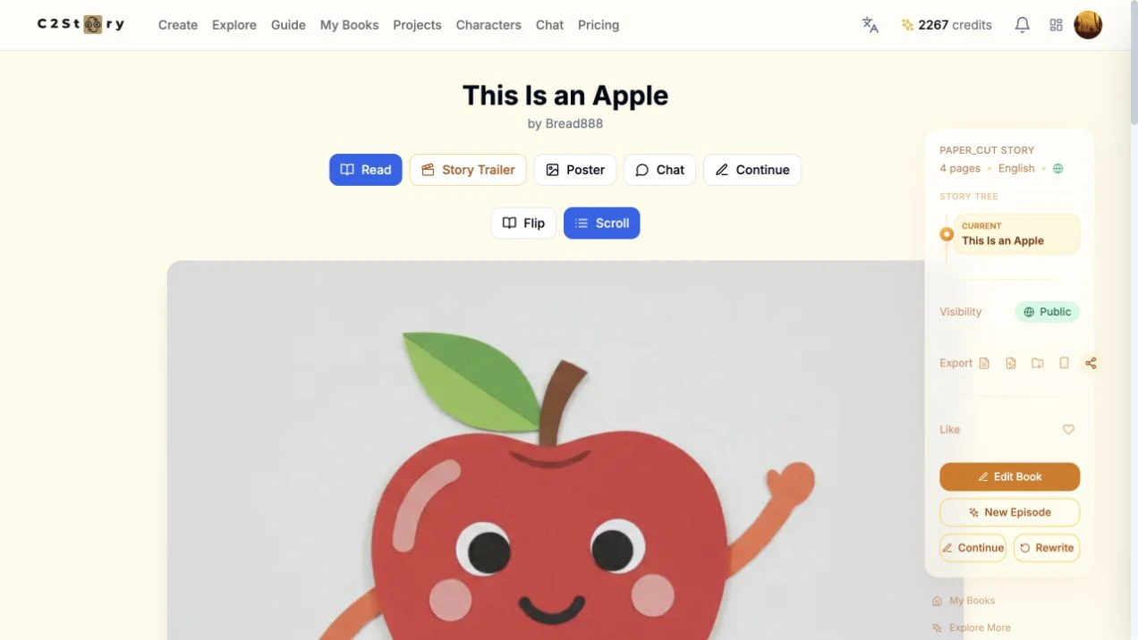 The same saved book now shows Public in its Visibility control