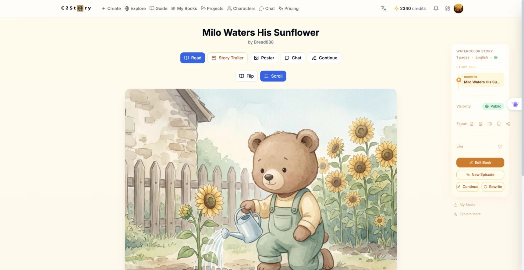 The existing Milo book opened in the desktop owner interface
