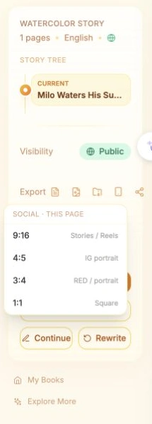 A crop of the actual export menu showing its four available ratios